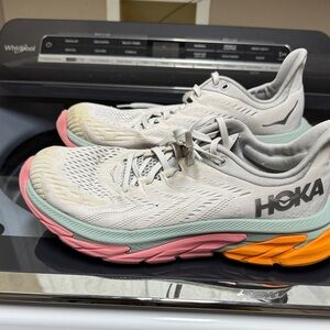 Hoka One One Women's Athletic Shoes - White, Pink, and Orange